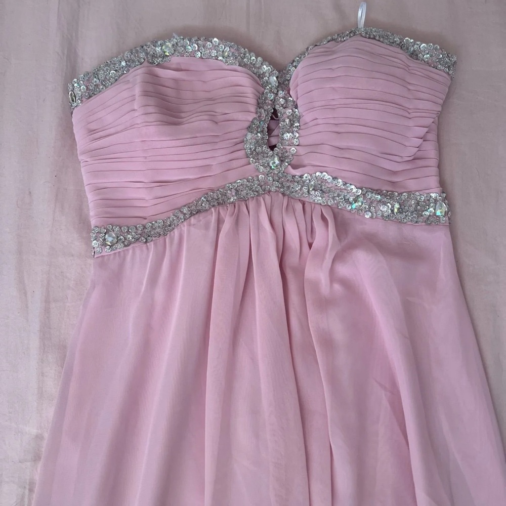 Narianna Light Pink Strapless Chiffon Maxi Dress with Sequin Trim